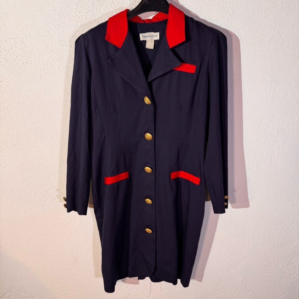 Zarr collection // vtg blue, red double button wrap suit dress size large mar1